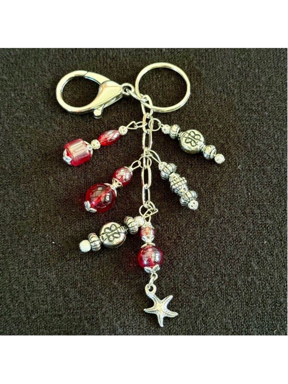 NEW Red Starfish Beaded Crystal Bag Charm Keychain Handmade One of a Kind (#15)